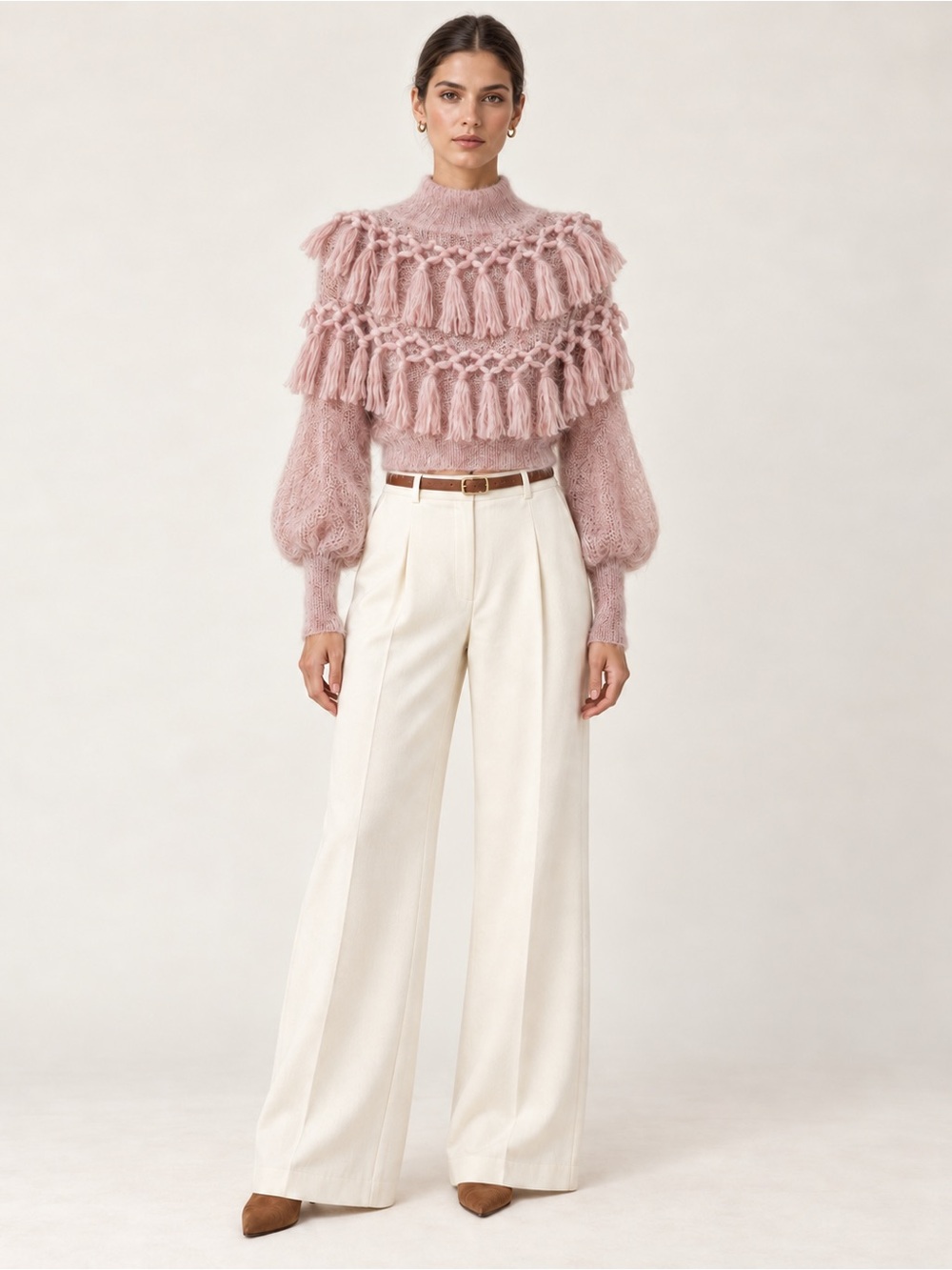 Zimmermann Pink Mohair Silk Tassel Fringe Cropped Sweater 0P
